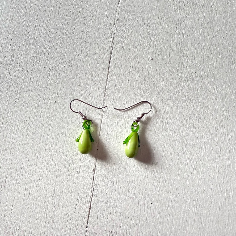 Vintage Green Pear Glass Fruit Earrings